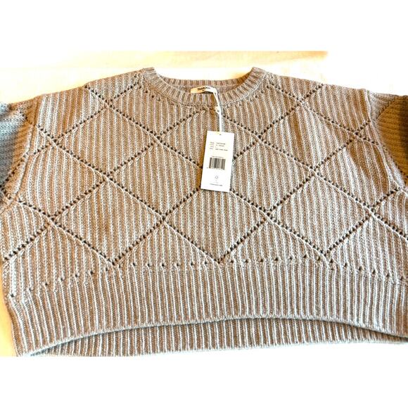 NWT Thakoon 100% Merino Wool Sweater Argyle Pointelle Oversized Oatmeal L $260 - Picture 2 of 10